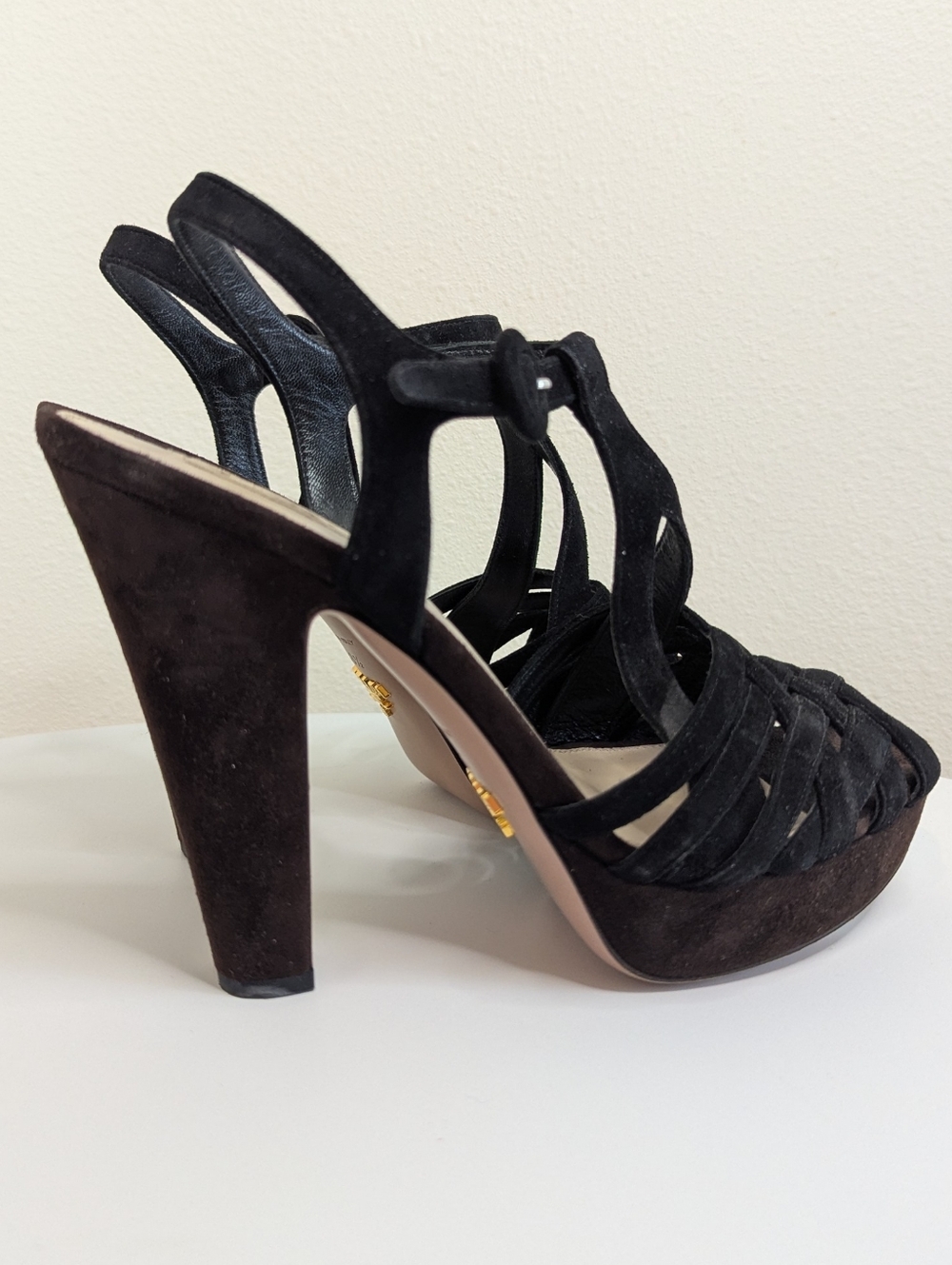 Prada Black Suede Woven Platform Sandals Sz 38.5 w/Tags - Picture 6 of 11